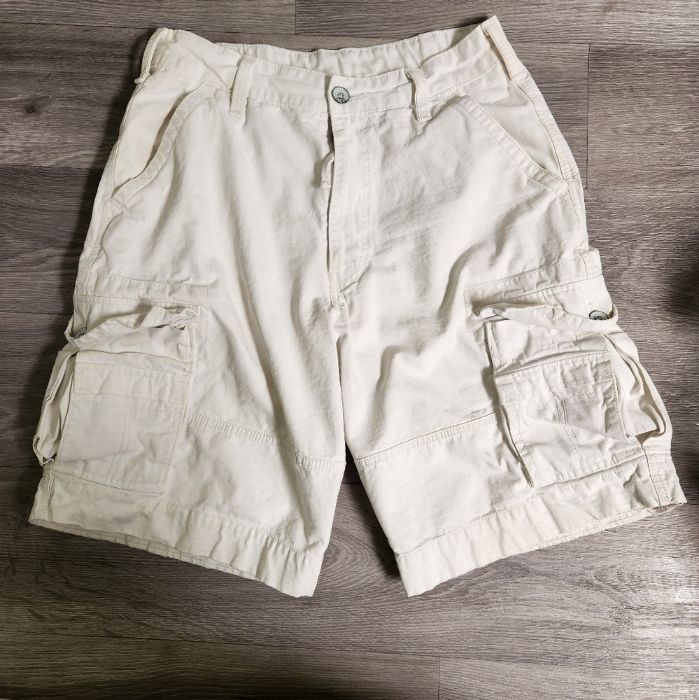 Levis White Cargo Shorts 32 Vintage Y2K Original Thick Solid‎ Multi Flap Pockets